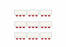 Rows of tables with chairs.